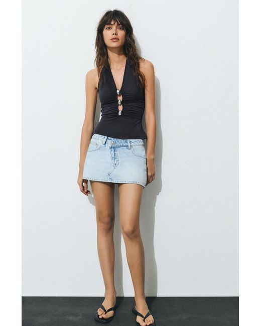 Pull&Bear Black Halter Top With Metallic Details