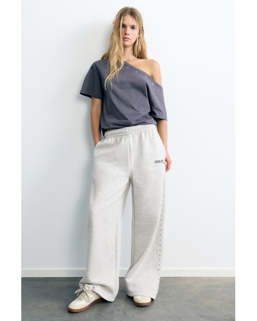 Pull&Bear White Studded Joggers