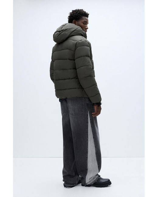 Pull&Bear Black Lightweight Puffer Jacket With Hood for men