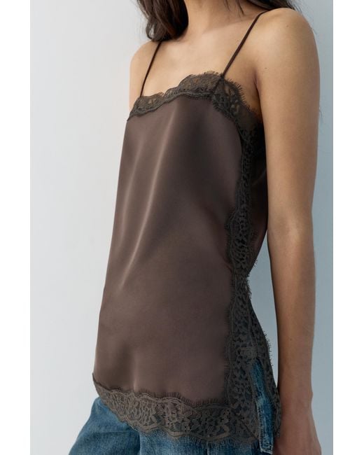 Pull&Bear White Lace-Trimmed Camisole Top