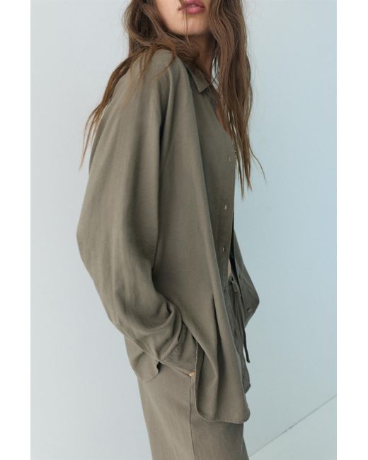 Pull&Bear Brown Rustic Linen Shirt