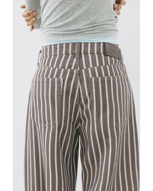 Pull&Bear Gray Low-Rise Striped Baggy Jeans
