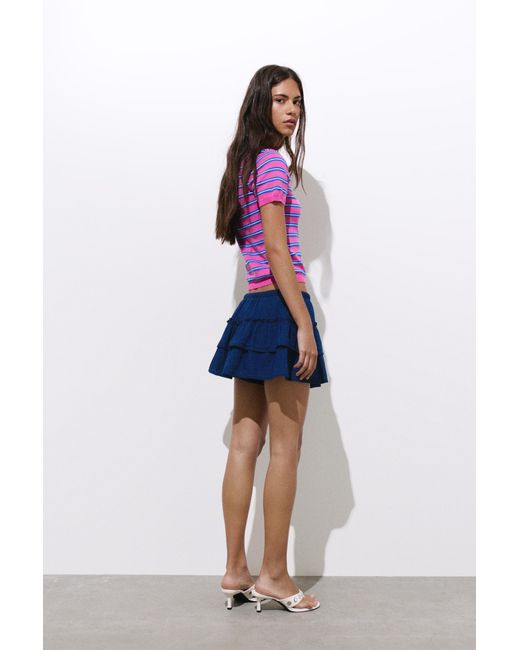 Pull&Bear Pink Denim Skort With Ruffles