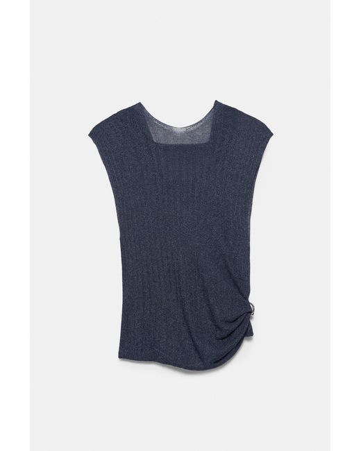 Pull&Bear Blue Hooded Eyelet Top Karoline Vitto