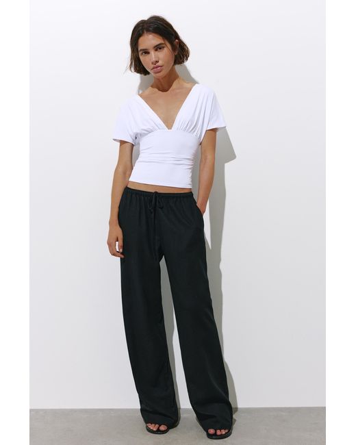 Pull&Bear White Gathered V-Neck Top