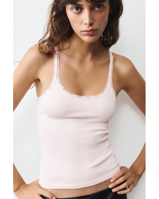 Pull&Bear White Lace-Trim Tank Top