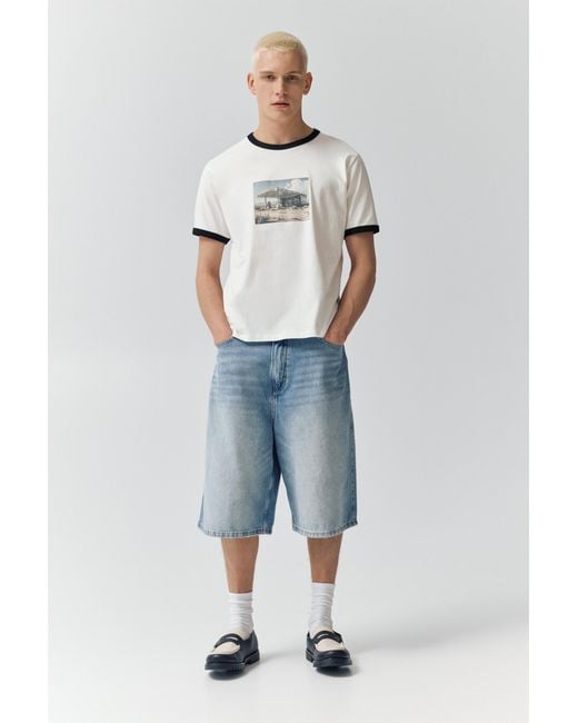 Pull&Bear Gray Short Sleeve T-Shirt With Graphic And Rib Trim for men