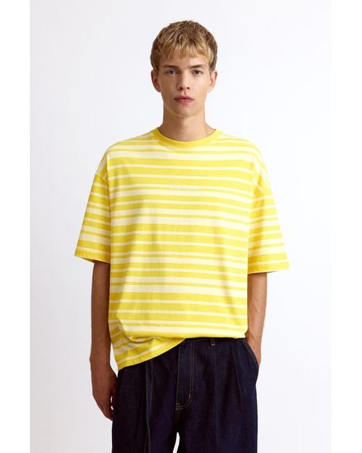 Pull&Bear Yellow Relaxed Striped T-Shirt for men