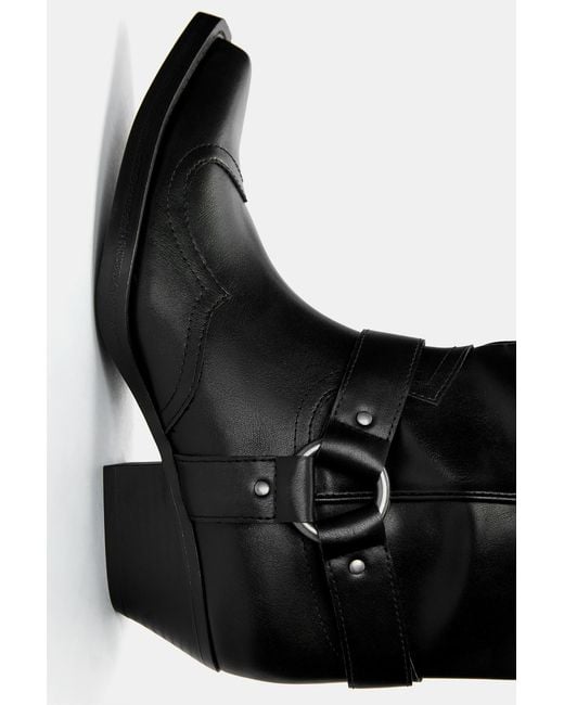 Pull&Bear Black High-Heel Cowboy Boots