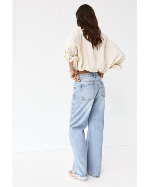 Pull&Bear Blue Baggy Jeans With Button Detail
