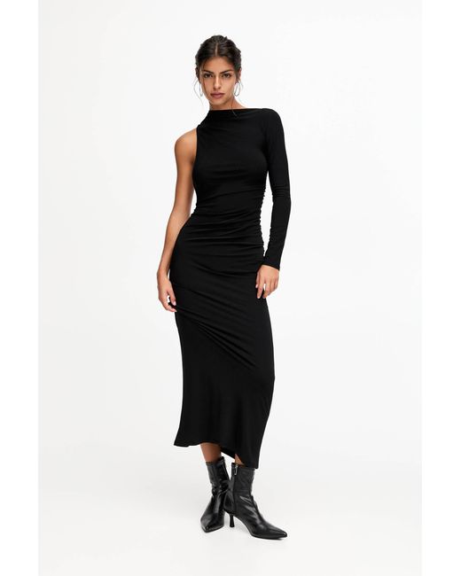 Pull&Bear Black Midi Dress With Back Rhinestone Detail