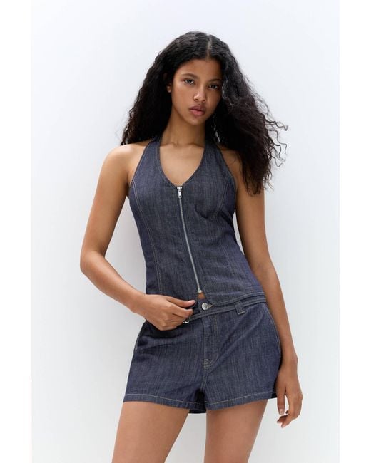 Pull&Bear Blue Denim Top With Zip
