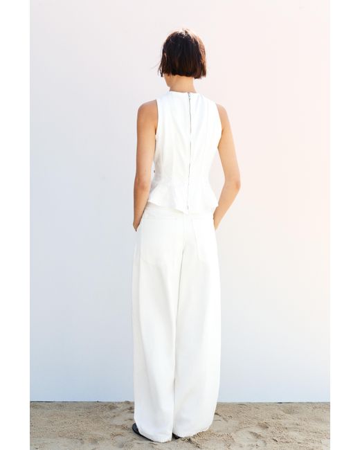 Pull&Bear White Denim Peplum Top