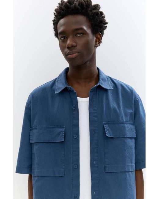 Pull&Bear Boxy-Hemd Mit Leinenanteil in Blue für Herren