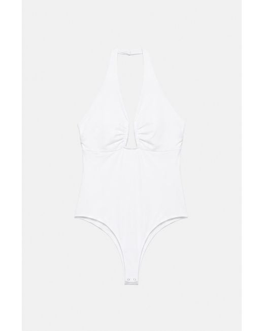 Pull&Bear Pink Gathered Halter Neck Bodysuit