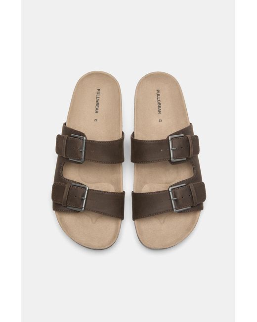 Pull&Bear White Buckled Flat Sandals for men
