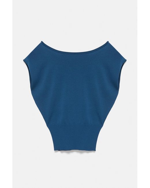 Pull&Bear Blue Short Sleeve Asymmetric Knit Top