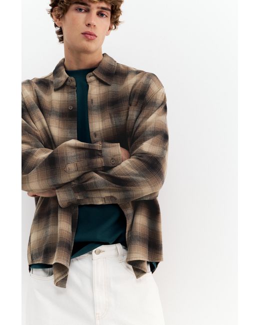 Pull&Bear Brown Long Sleeve Check Shirt for men