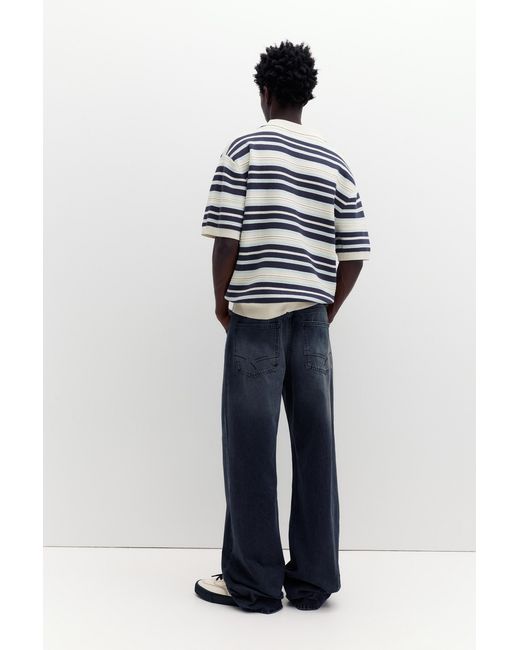 Pull&Bear Gray Stwd Striped Knit Polo for men