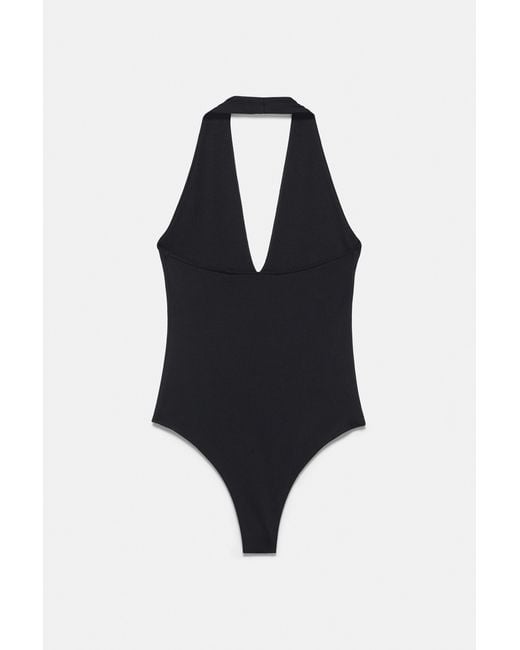 Pull&Bear Blue Rhinestone Halter Bodysuit