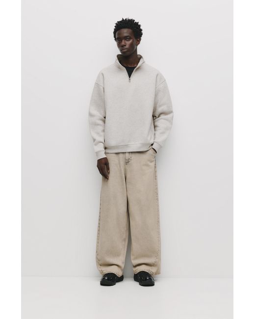 Pull&Bear Natural Basic Quarter-Zip Sweatshirt for men
