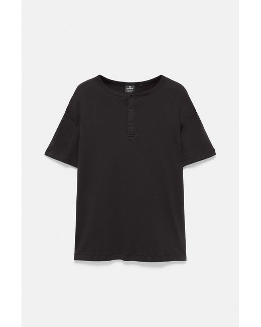 Pull&Bear Black Basic Henley T-Shirt for men