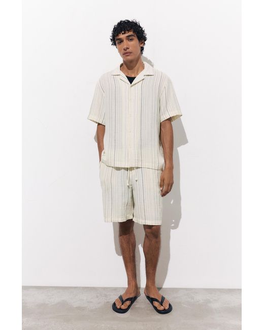 Pull&Bear White Short Sleeve Striped Crepe Shirt for men