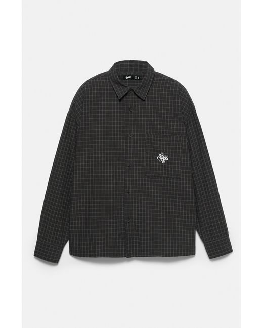 Pull&Bear Black Stwd Embroidered Plaid Shirt for men