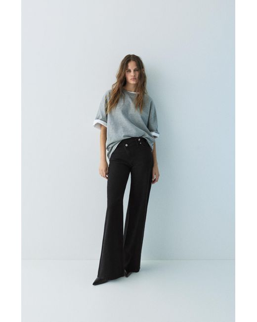 Pull&Bear Black Wide Leg Jeans With Crossover Waistband