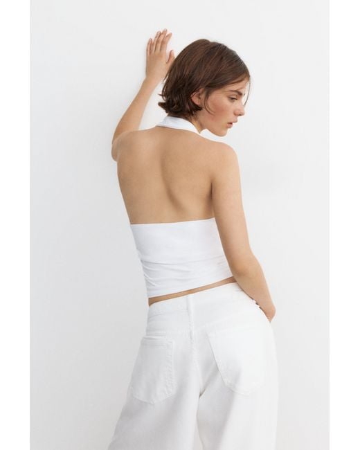Pull&Bear Haltertop Met Plooien in het White