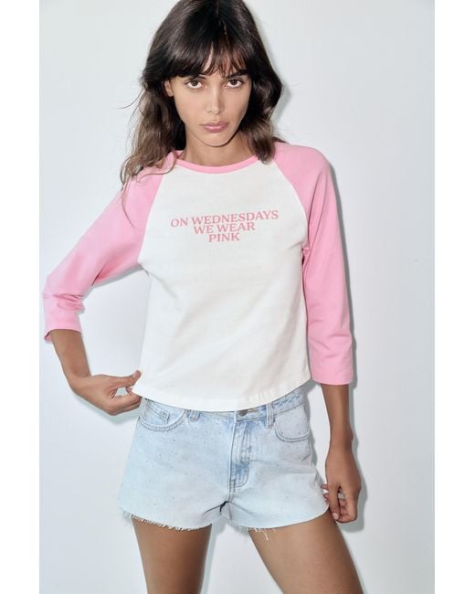 Pull&Bear White Mean Girls Raglan Sleeve T-Shirt