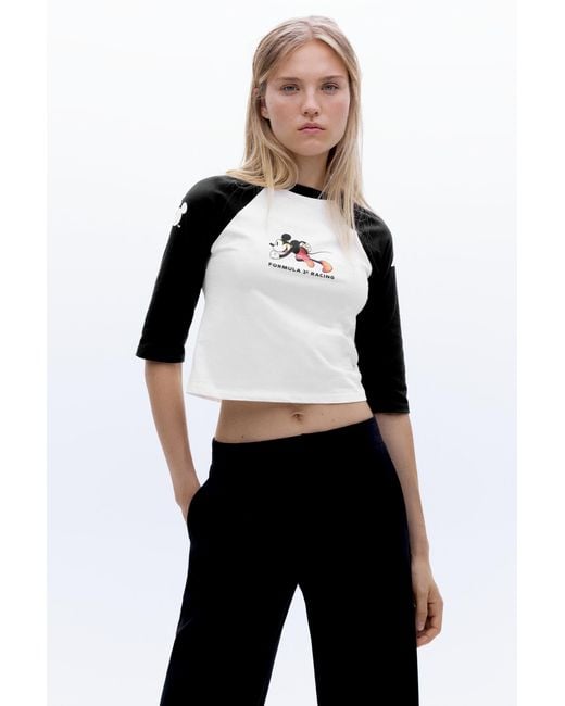 Pull&Bear White Disney X F1 Graphic Raglan T-Shirt