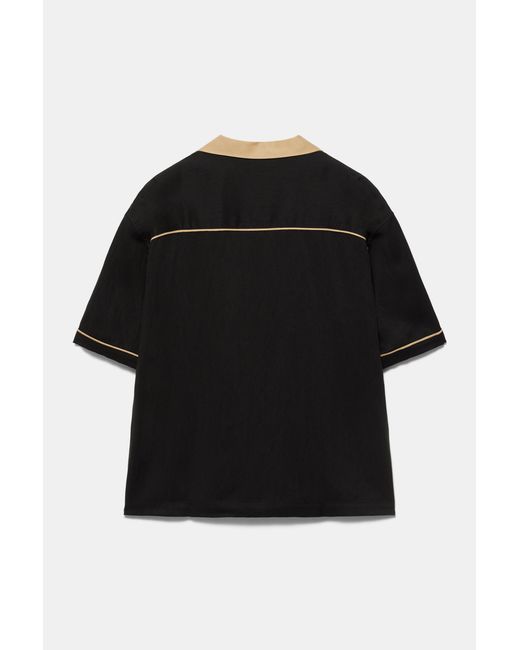 Pull&Bear Black Bowling Short Sleeve Shirt for men