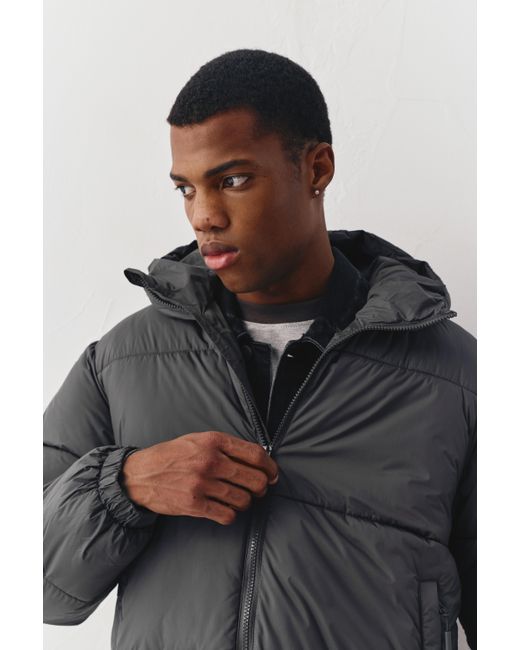 Pull&Bear Gray Padded Jacket With Hood for men