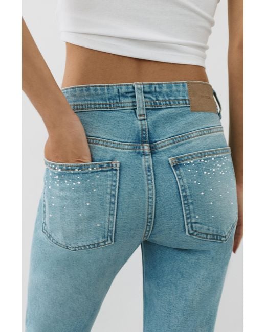 Pull&Bear Blue Rhinestone Boot-Cut Jeans