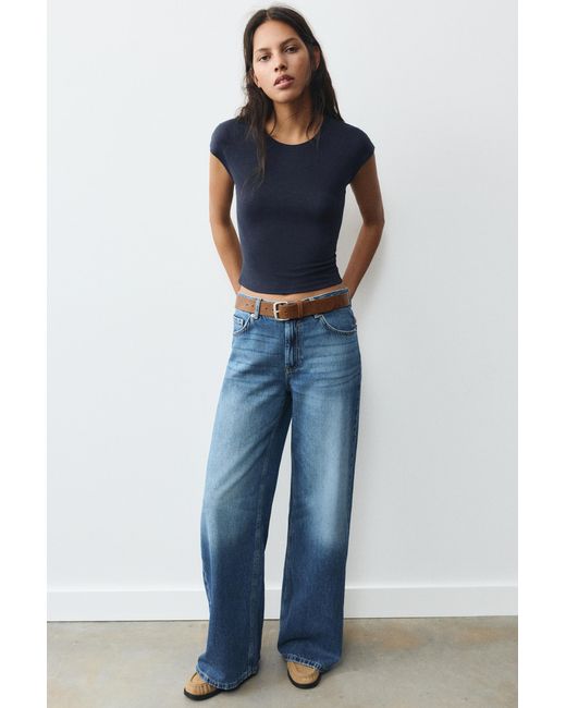 Pull&Bear Blue Fitted Short Sleeve T-Shirt