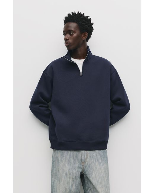 Pull&Bear Basic Sweater Met Ritskraag in het Blue voor heren