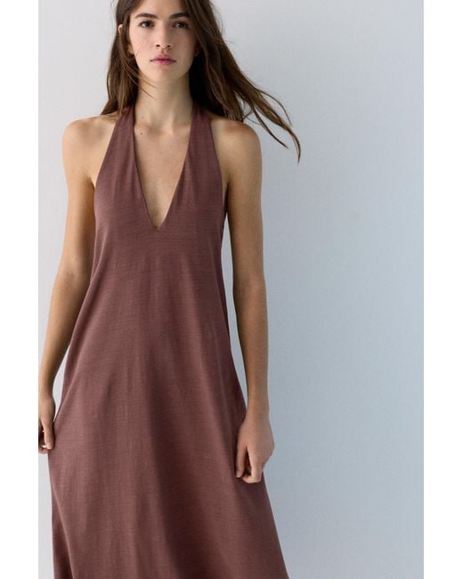 Pull&Bear Gray Halter Midi Dress