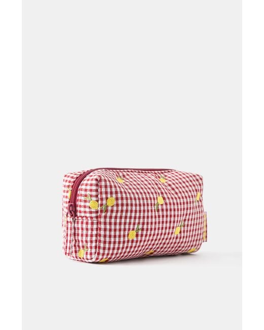 Pull&Bear Red Gingham Fruit Wash Bag