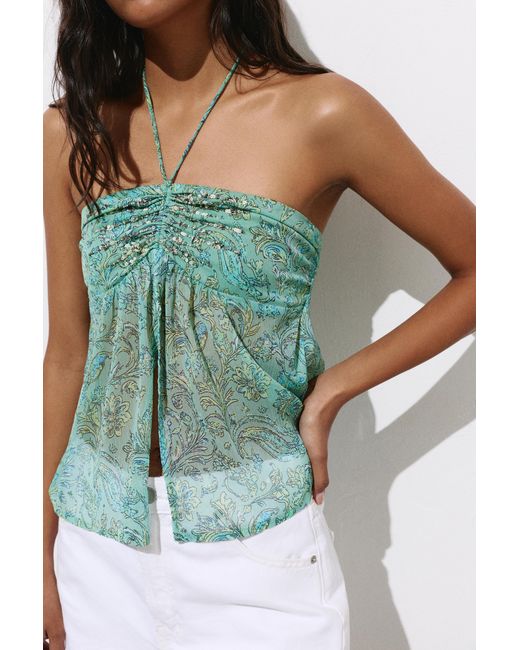 Pull&Bear Blue Ruched Beaded Top