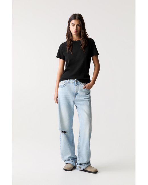Pull&Bear Black Basic-T-Shirt Mit Kurzen Ärmeln