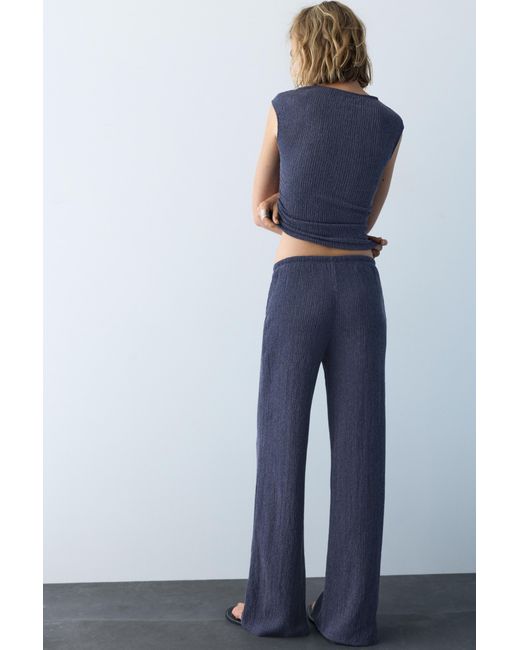 Pull&Bear Blue Wide-Leg Crepe Trousers