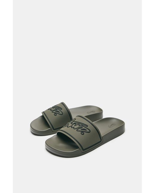Pull&Bear Green Stwd Rubber Sandals for men