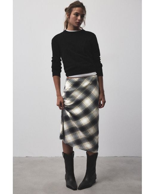 Pull&Bear Geruite Midi-Rok in het Blue