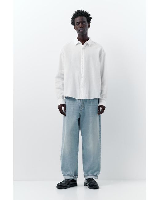 Pull&Bear White Linen Blend Shirt for men