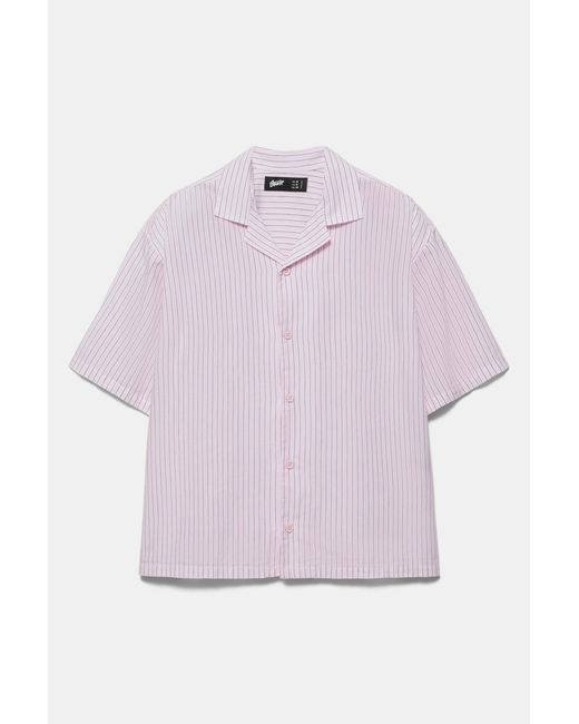 Pull&Bear Pink Short Sleeve Striped Shirt for men