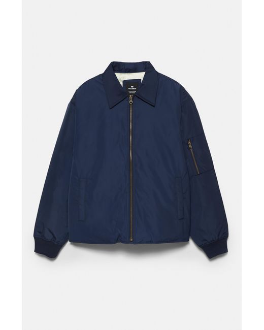 Pull&Bear Blue Bomber Jacket With Shirt Collar for men