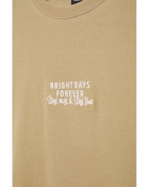 Pull&Bear Green Waffle-Knit Slogan T-Shirt for men