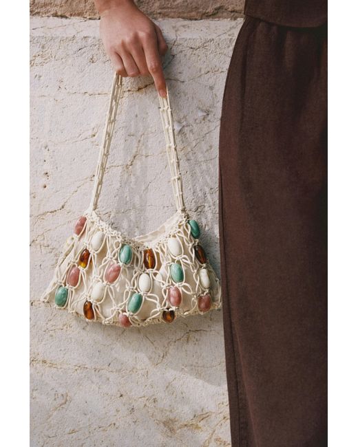 Pull&Bear Brown Embellished Mesh Shoulder Bag