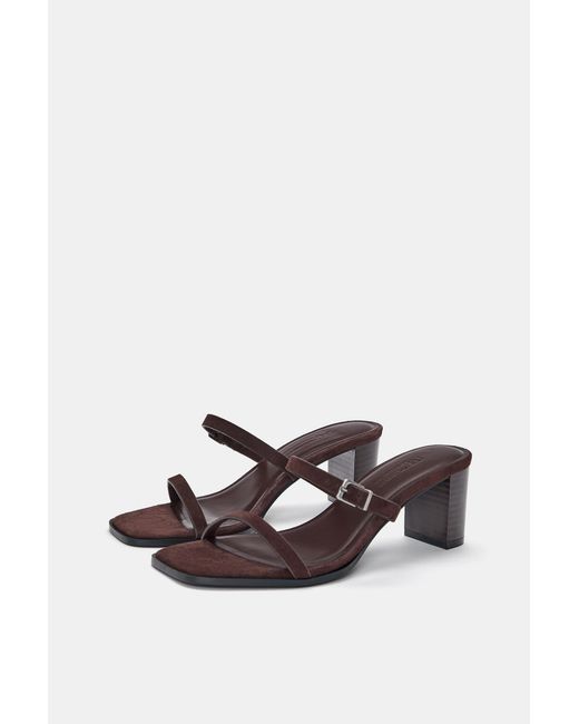 Pull&Bear White Leather Heeled Sandals With Buckle